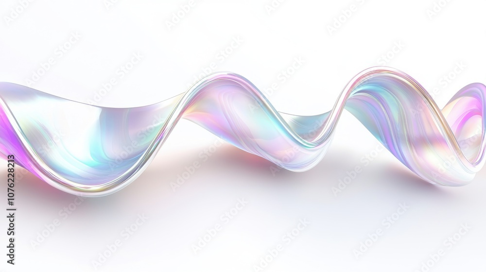 Poster abstract wave design with iridescent colors and smooth curves, creating a serene and modern atmosphe