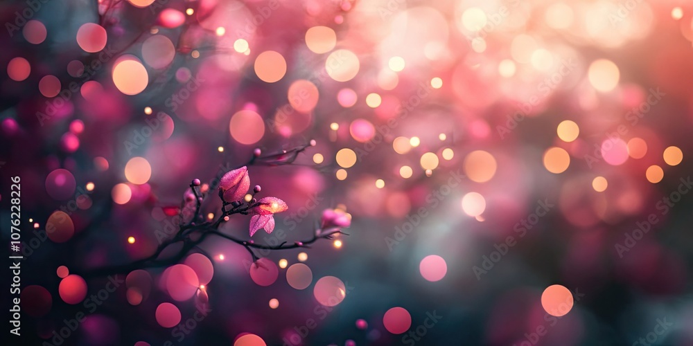 Poster background featuring a pink bokeh effect with blurred lights, creating a soft and dreamy atmosphere 