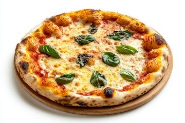 Delicious pizza topped with fresh basil leaves. The golden crust and melted cheese make it inviting. Perfect for any meal or gathering. Generative AI