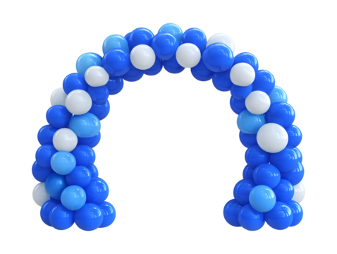 Blue and white balloon arch isolated on transparent or white background, png