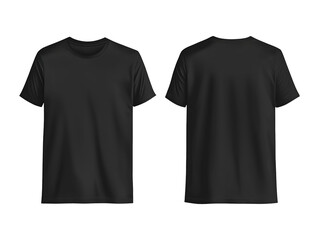 Black t-shirt front and back set isolated on transparent or white background, png