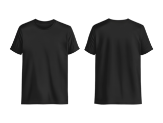 Black t-shirt front and back set isolated on transparent or white background, png