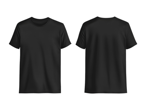 Black t-shirt front and back set isolated on transparent or white background, png