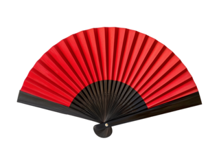 Red and black hand fan isolated on transparent or white background, png
