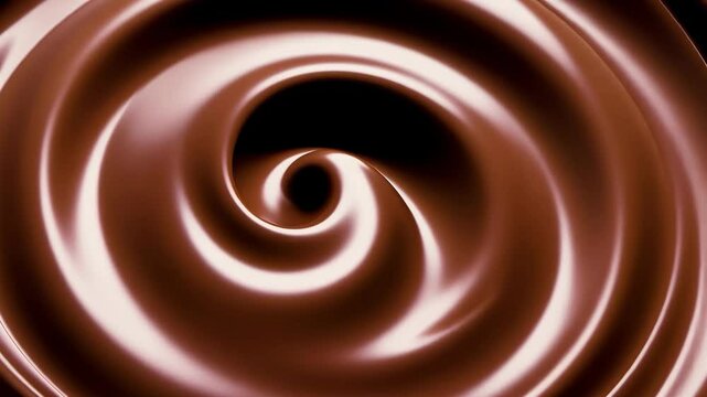 Video of swirl of smooth, glossy chocolate creating a mesmerizing pattern with a rich, creamy texture