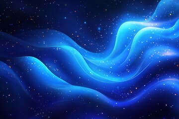 Abstract Blue Waves with Glowing Particles on a Dark Background