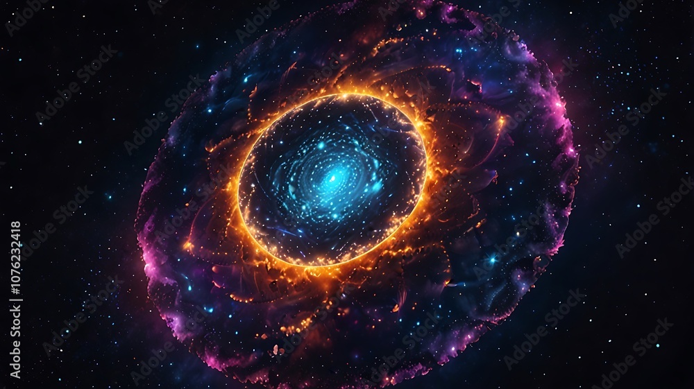 Wall mural mandala with expanding galaxy patterns and star orbits, symbolizing the boundless energy of the univ