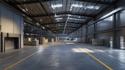 Obraz premium Industrial warehouse interior with sleek modern design