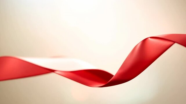 A single red ribbon gracefully curves against a soft background, symbolizing simplicity, elegance, and fluid motion