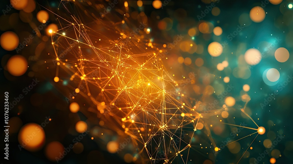 Poster abstract network art with glowing particles and shapes