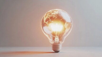 A 3D image shows a glowing light bulb against a white background. The bulb is shaped like the Earth.