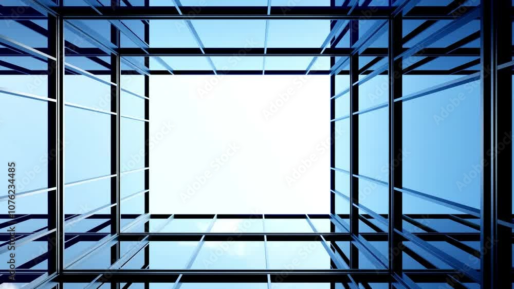 Poster 3d rendering of modern architecture, skyscraper corporate office building with glass window