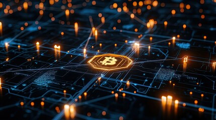 Obraz premium Digital Bitcoin Network Visualization Art
