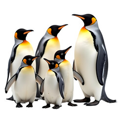 Fototapeta premium a group of penguins on Isolated transparent background png. generated with AI