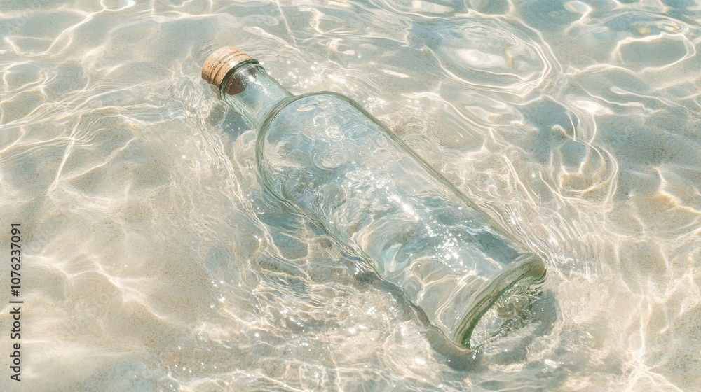 Aufkleber A translucent bottle gently submerged in clear water with soft ripples surrounding it, creating a serene and refreshing effect