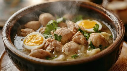 Delicious Chicken Soup in Rustic Bowl