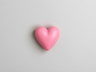 Obraz premium Pink heart shaped balloon on grey background, top view. Space for text