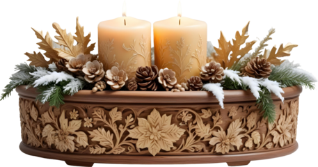 Christmas object scene creator mockup featuring elegant candle centerpieces with seasonal greenery, pine cones, berries, and festive ornaments