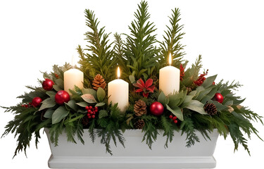 Christmas object scene creator mockup featuring festive elements like candles, pine branches, and red ornaments in PNG format. Perfect for seasonal decor compositions and isolated mockup scenes