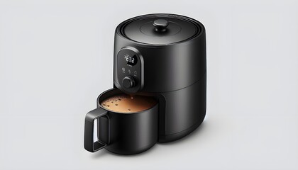 Obraz premium PNG A black minimal air fryer coffeemaker technology appliance.