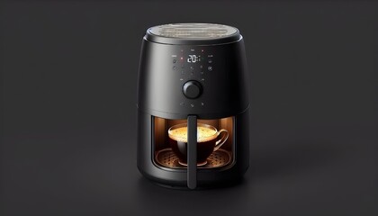 PNG A black minimal air fryer coffeemaker technology appliance.