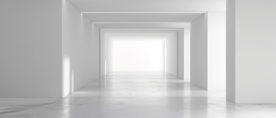 Bright white minimalist hallway with marble floor.