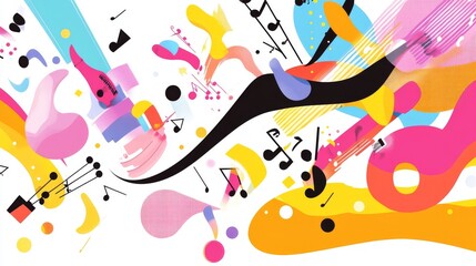 a dynamic musical background illustration, incorporating notes and instruments, perfect for projects related to music education or events