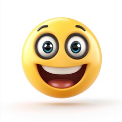 A bright yellow smiley face with large, sparkling eyes and a wide grin expresses pure joy and excitement, capturing the essence of happiness and positivity in a playful way