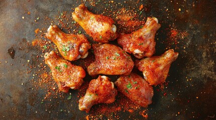 Spicy Chicken Drumsticks on Rustic Background