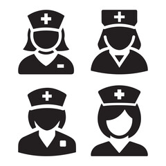 Nurse silhouette vector icon set.