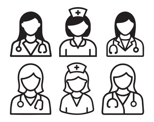 Nurse outline vector icon set.