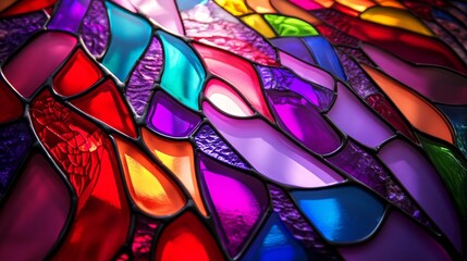 a vibrant illustration of colorful glowing stained glass, capturing the light and beauty of the medium, ideal for artistic projects or decorative designs