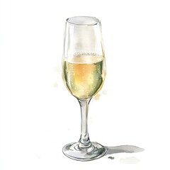 Elegant champagne glass filled with sparkling beverage, white isolate background.