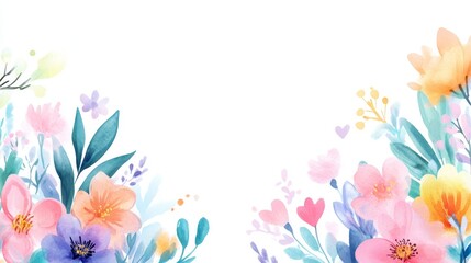 Obraz premium A delightful hand-painted watercolor flower border, featuring an array of colorful blooms, perfect for invitations, wedding cards, or birthday celebrations, radiating joy and elegance