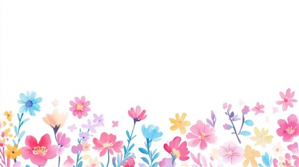 A delightful hand-painted watercolor flower border, featuring an array of colorful blooms, perfect for invitations, wedding cards, or birthday celebrations, radiating joy and elegance