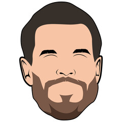 Portrait Vector Illustrations Bearded Man. Cartoon Art Gentleman With Black Hair. Flat Avatar Profile.