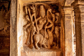 An ancient Sculpture of Durga at Ravana Phadi Cave, Aihole Karnataka