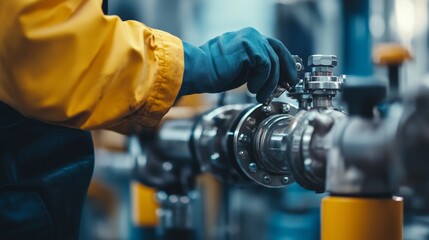 A close-up of a worker repairing gas equipment in a factory, emphasizing the precision needed in industrial gas system repairs