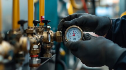 A close-up of gas line maintenance in a factory, with the technician using specialized tools to ensure the safety of the system