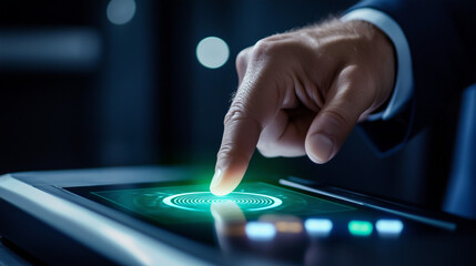 Businessman Using Fingerprint Scanner for Biometric Security