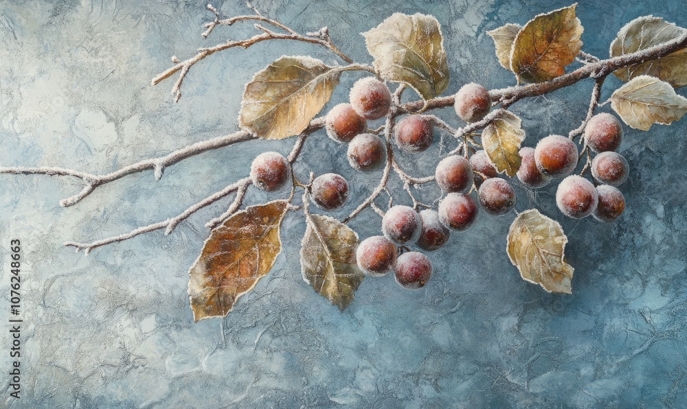 Poster a painting of a branch with a few apples on it