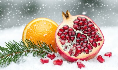 A pomegranate is cut in half