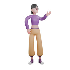 Cartoon Dance Artist in 3D.  A female dancer stands looking to the left while extending her palm forward.  Creative Artist