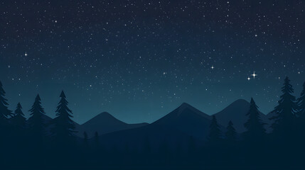 Fototapeta premium dark moody night sky filled with twinkling stars above silhouette of mountains and pine trees creates serene and tranquil atmosphere