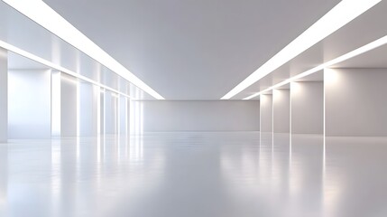 Obraz premium 95. A minimalist 3D space with clean lines and floating light sources, offering ample room for a product.