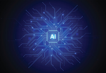 Artificial intelligence chipset on circuit board in futuristic concept technology artwork for web, banner, card, cover. Vector illustration