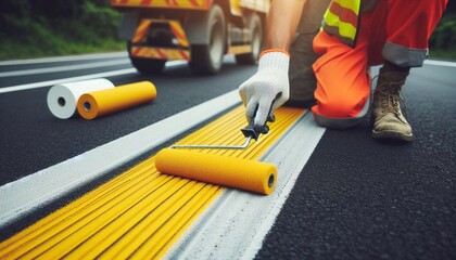 Fototapeta premium Bright white road surface markings on asphalt