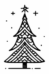 Christmas tree, black and white illustration