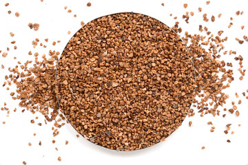 Ceylon organic ground Nutmeg on white background. ground Nutmeg.