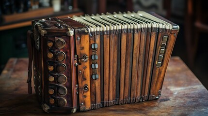 Vintage Accordion: A Symphony of Wood and Leather